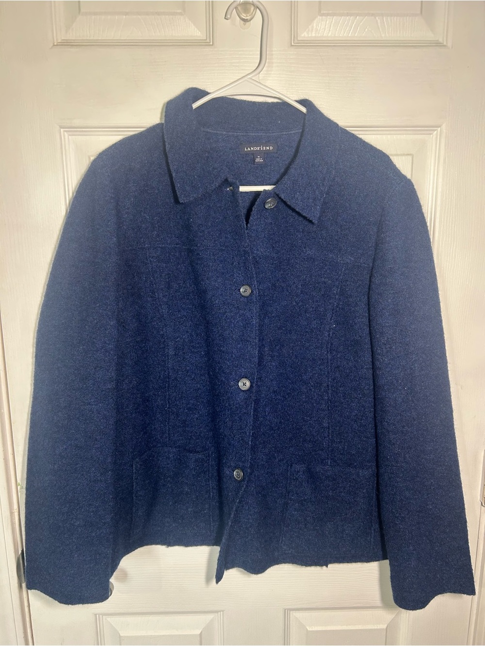 Lands' End Women's Navy Wool Button Front Jacket Size 14 Shacket